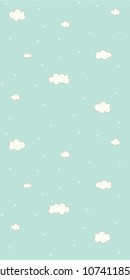 Seamless pattern for decoration of cards,gifts,interiors, children's parties.Clouds of irregular shape, different size, white color on a blue background are shown.