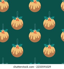 Seamless pattern with decoration Christmas pudding. Vector illustration. 