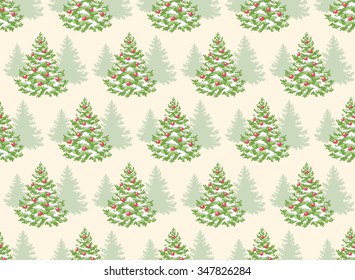 Seamless Pattern with Decoration Evergreen Christmas Tree Pine Isolated on Beige Background