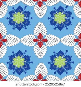 Patrón de decoración sin fisuras diseño vivo colorido Flor azul blanco