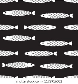 Seamless pattern decorative abstract fish, vector fish background, marine life, geometric fish print, fishing