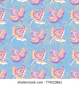 Seamless pattern with decorative abstract flowers, colorful vector.
Can be used for printing on paper, suitable for festive invitat,for background, textiles, office