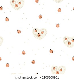 Seamless pattern with decorative abstract heart in ladybugs hearts, hugge, hugge