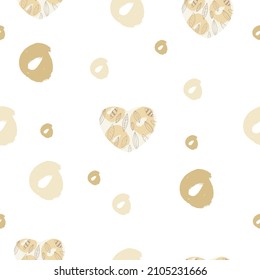 Seamless pattern with decorative abstract hearts, plant natural elements,  hugge, hygge, beige.