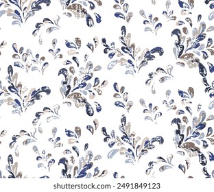 seamless pattern with decorative abstract leaves on blue summer pattern. Perfect for wrapping paper, backgrounds, scrapbooking and textile