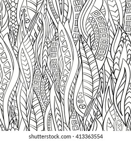 Seamless pattern of decorative, abstract stripes style zentangl, painted by hand. Monochrome range.