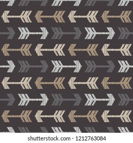 Seamless pattern in decorative arrow. Vector pattern. Mosaic texture. Brushwork. Hand hatching. Scribble texture. Can be used for wallpaper, textile, invitation card, wrapping, web page background.
