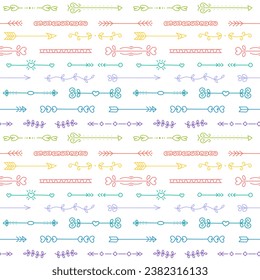Seamless pattern with decorative arrows, doodle ornaments. Vector illustrator.