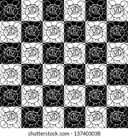  Seamless pattern with decorative  art nouveau roses flowers. Vector background with black and white roses.