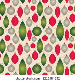 Seamless pattern with decorative baubles design,Christmas decorative background, vector illustration