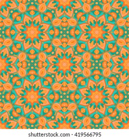 Seamless pattern. Decorative pattern in beautiful apricot and turquoise colors. Vector illustration