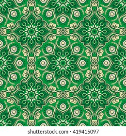 Seamless pattern. Decorative pattern in beautiful beige and emerald colors. Vector illustration