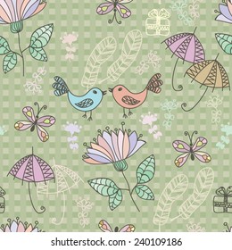 seamless pattern with decorative bird and butterfly