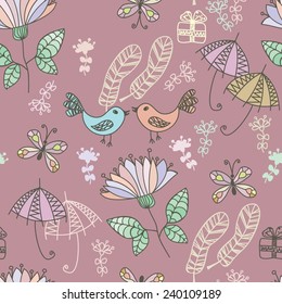 seamless pattern with decorative bird and butterfly