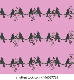 Seamless Pattern. Decorative pattern with birds. Sunrise color  background and birds black silhouette.