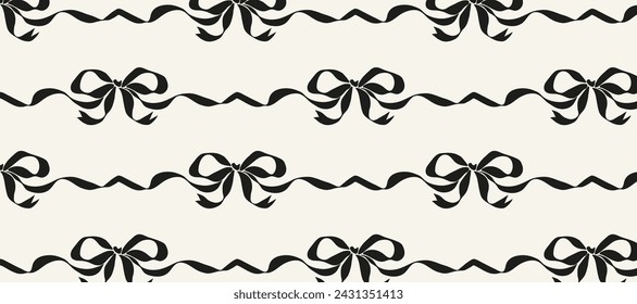 Seamless pattern Decorative black bow. Wedding celebration, holiday, party decoration, gift, present concept