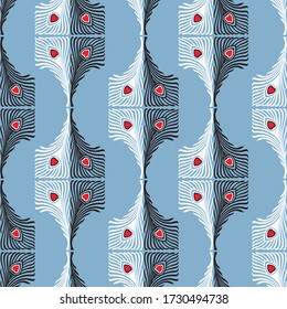 Seamless pattern of decorative black and white  birds feathers