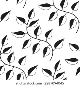 Seamless pattern. Decorative black and white leaves. Vector design for fabric, wrapping, and wallpaper