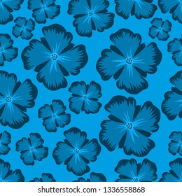 Seamless pattern with decorative blue flowers on a blue background beautiful vector texture
