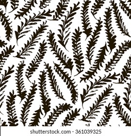 Seamless pattern with decorative branches. Hand drawn seamless ornament. Natural decorative wrapping paper. Hand drawn ink illustration.