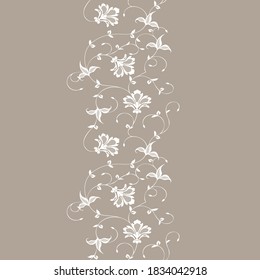 
seamless pattern of decorative branches of leaves and flowers in a vertical stripe view