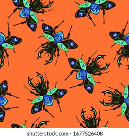 Seamless pattern with decorative bugs . Vector graphics.
