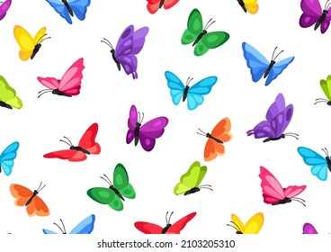 Patrón inmaculado con mariposas decorativas. Insectos coloridos y abstractos.