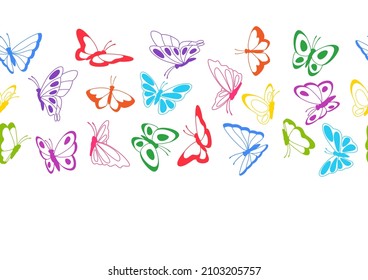 Seamless pattern with decorative butterflies. Colorful abstract insects.