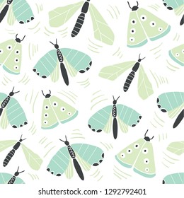 Seamless pattern with decorative butterflies and moths. Colorful hand drawn doodle vector background. Scandinavian style illustration. For modern and original textile, wrapping paper - Vector