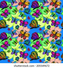 seamless pattern with decorative butterflies on flowers