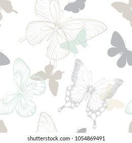 Seamless pattern with decorative butterflies in scandinavian style. design greeting card and invitation of wedding, birthday, Valentine s Day, mother s day, spring, summer holidays, fabric, textile