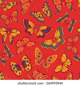 Seamless pattern with decorative butterflies. Vector illustration.