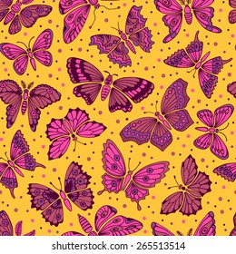 Seamless pattern with decorative butterflies. Vector illustration.