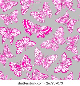 Seamless pattern with decorative butterflies. Vector illustration.