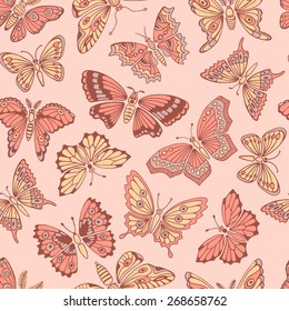 Seamless pattern with decorative butterflies. Vector illustration.