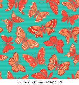 Seamless pattern with decorative butterflies. Vector illustration.