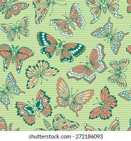 Seamless pattern with decorative butterflies. Vector illustration.