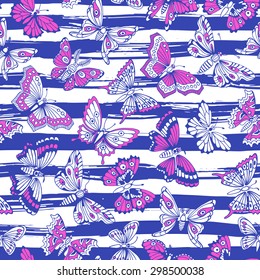 Seamless pattern with decorative butterflies. Vector illustration.
