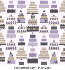 Seamless pattern with decorative cake in pastel colors. Vector background.