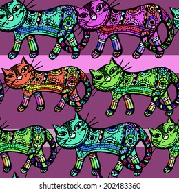 Seamless pattern with decorative cat image