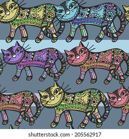 Seamless pattern with decorative cat image