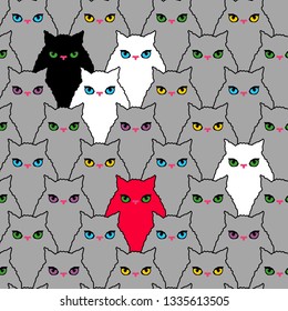 Seamless pattern with decorative Cats. Funny lovely Cats. Brushwork. Hand hatching. Doodle. Can be used for wallpaper, textile, invitation card, wrapping, web page background.