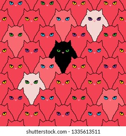 Seamless pattern with decorative Cats. Funny lovely Cats. Brushwork. Hand hatching. Doodle. Can be used for wallpaper, textile, invitation card, wrapping, web page background.