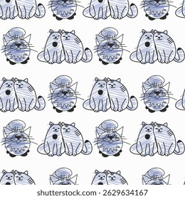 Seamless pattern with decorative cats. Monochrome