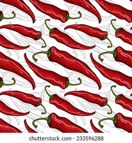 Seamless pattern with decorative chili peppers. Vector illustration