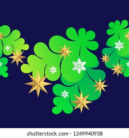 Seamless pattern decorative Christmas tree branches. Festive Xmas border of green branch of pine. Creative design with vibrant gradients. Can be used for wallpaper, textile, invitation card, wrapping,