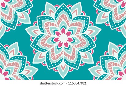 Seamless pattern with decorative circles in the style of a mandala.  Vector illustration.