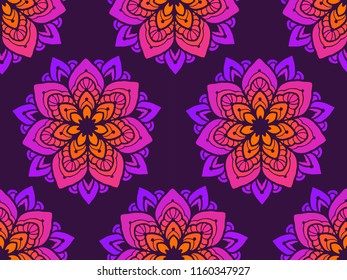 Seamless pattern with decorative circles in the style of a mandala.  Vector illustration.