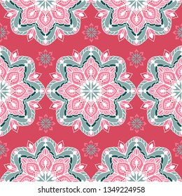 Seamless pattern with decorative circles in the style of a mandala.  Vector illustration.