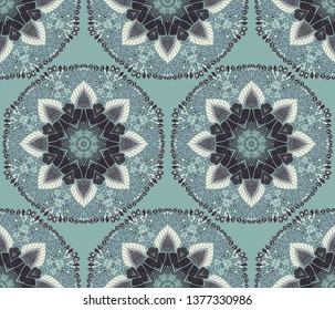 Seamless pattern with decorative circles in the style of a mandala.  Vector illustration.